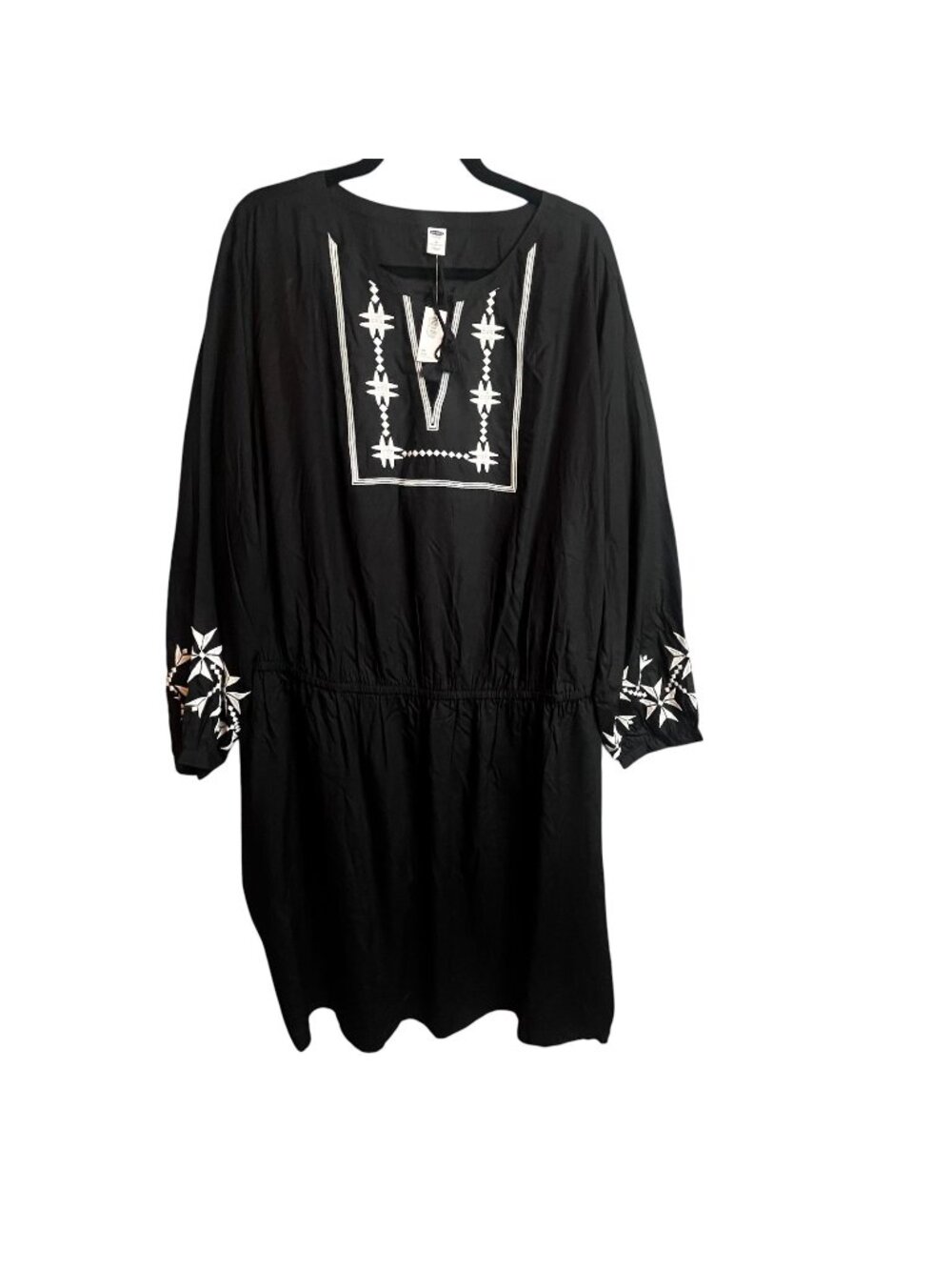Old Navy Dress Womens 4X Plus Black Embroidered Kaftan Boho Midi Tassel Festival